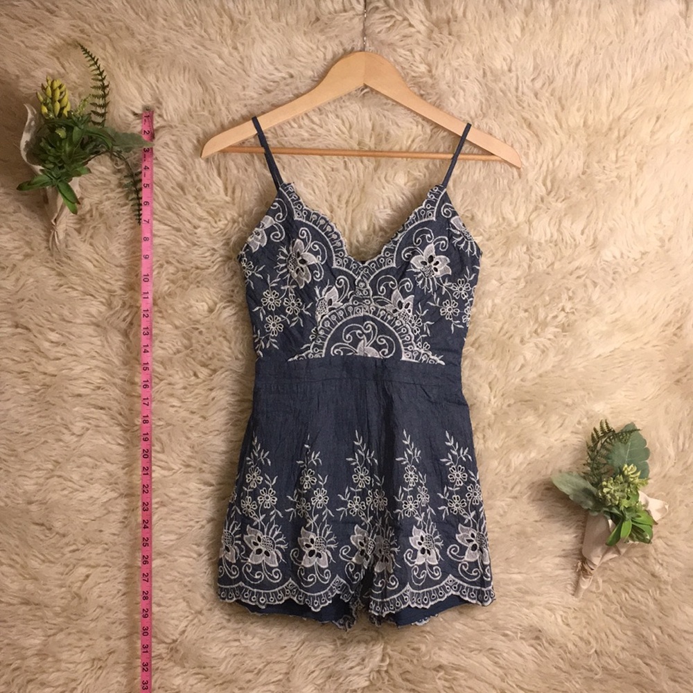 NWOT Simplee Blue Denim Embroidered Romper